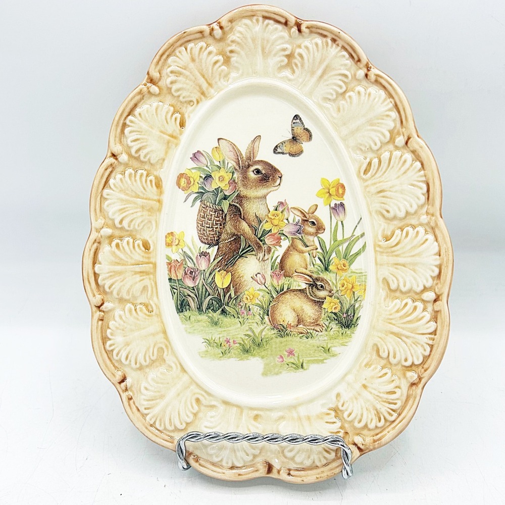 Cracker Barrel Easter Traditions‎ Egg Shaped Small Plate Bunny Floral Egg